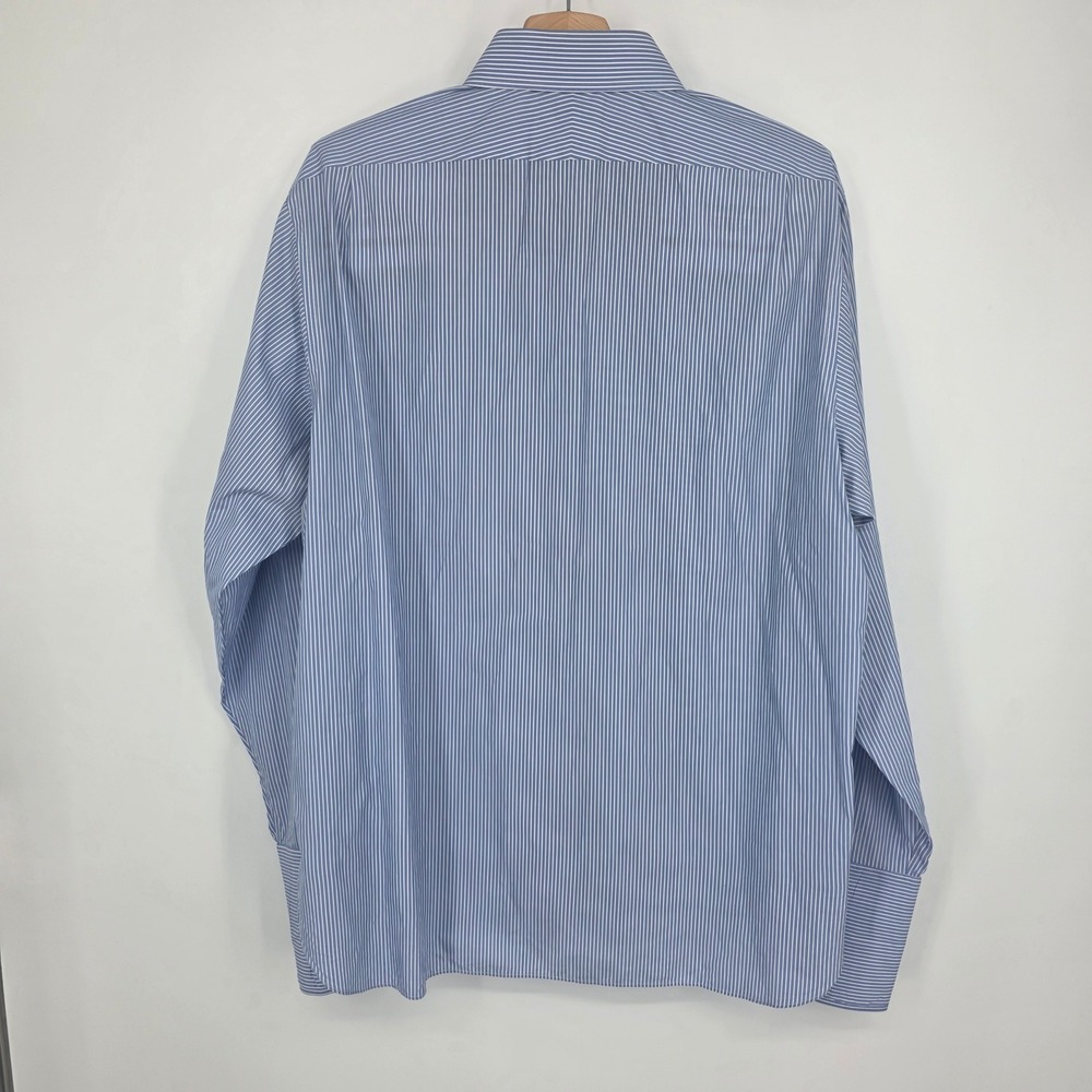 Ralph Lauren Purple Label Mens 17.5 Blue White Striped French Cuff Shirt Italy - Picture 4 of 8